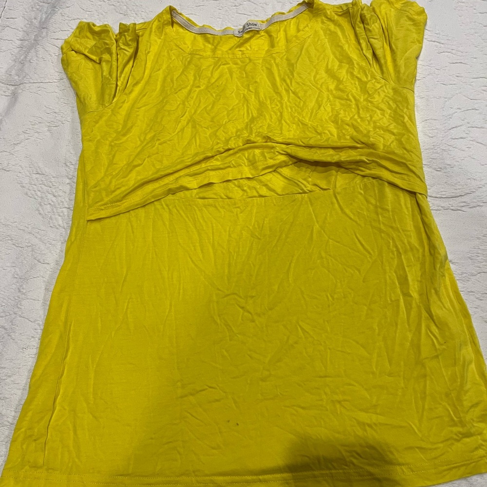 Yellow Ruffled Cap Sleeve Blouse maternity and breastfeeding shirt